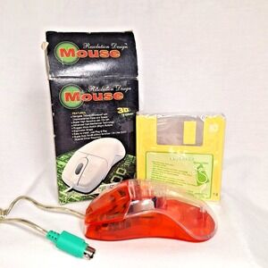 Vintage Orange Transparent Mouse New in Box NOS Y2K HM-303P 700 DPI Scroll PS/2